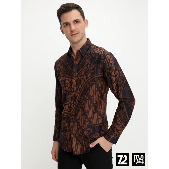 KEMEJA BATIK PRIA Dobby Lengan Panjang Premium Motif Parang Roll Burgundy Ungu Hitam 725039 Cap 72 -