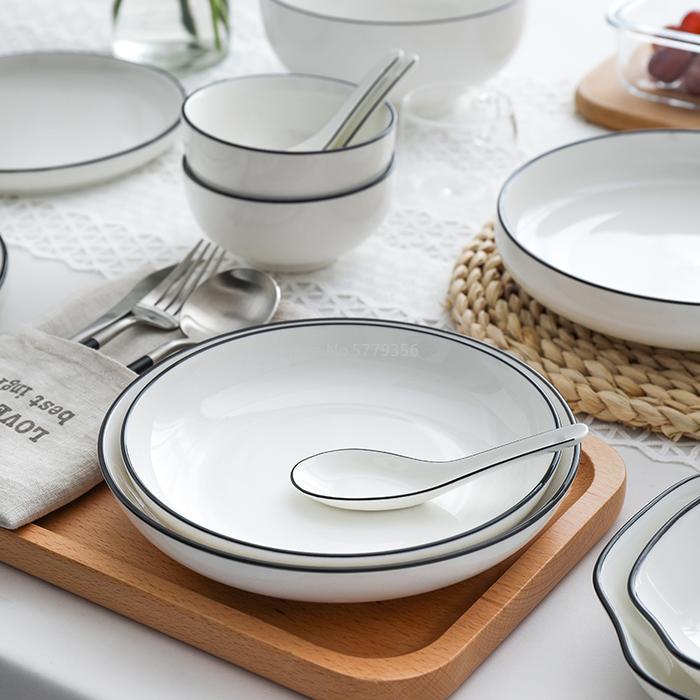 White Dinner Plate Set Ceramic Kitchen Plate Tableware Set Food