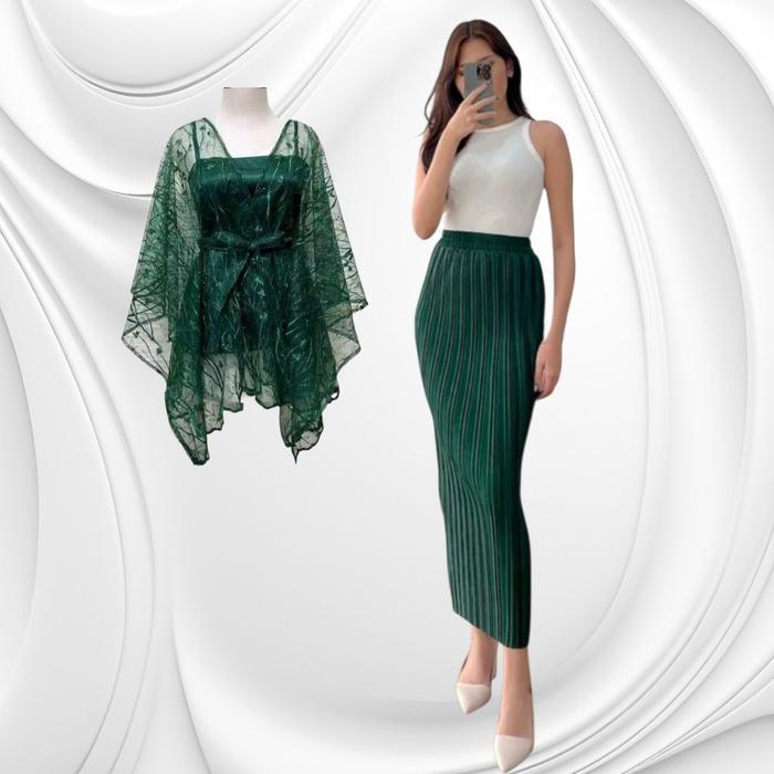 Terbaru Set Pakaian Kebaya Wanita Rok Plisket Polos Satin Silk Dan Outer Pita Kebaya Cantik Bahan Me