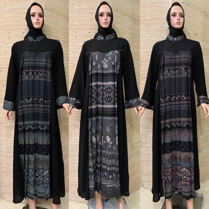 Gamis Abaya Sazza Collection | Etnika Abaya | Gamis  Jetblack Premium Muslim Syari Lebaran