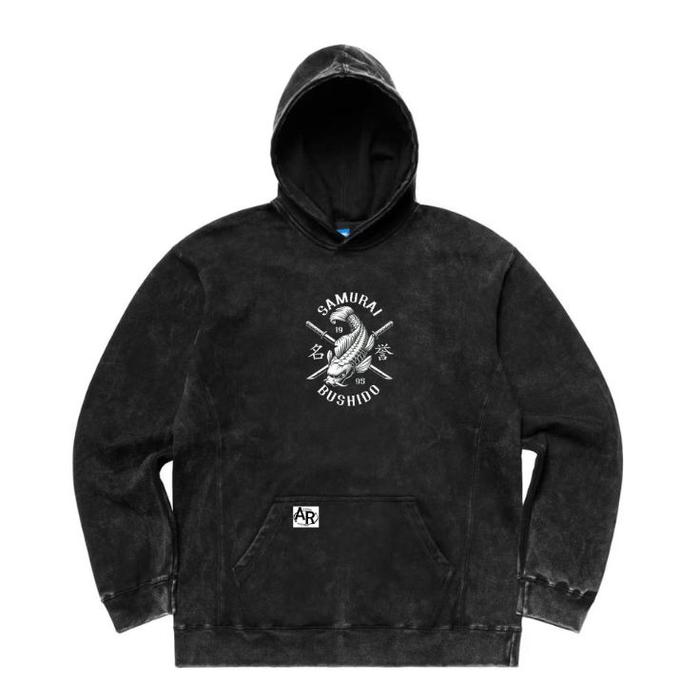 Jaket Distro Sweater Hoodie Washing Sig Simple SAMURAI BUSHIDO Flecce Cotton Black Sandwash M-XXL