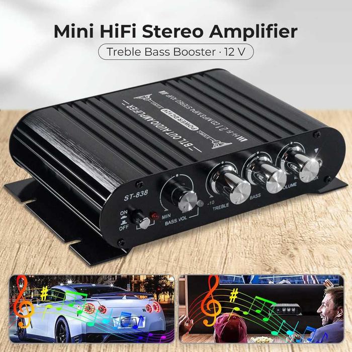 Lvpin Mini Hifi Stereo Amplifier Treble Bass Booster 12V - St-838