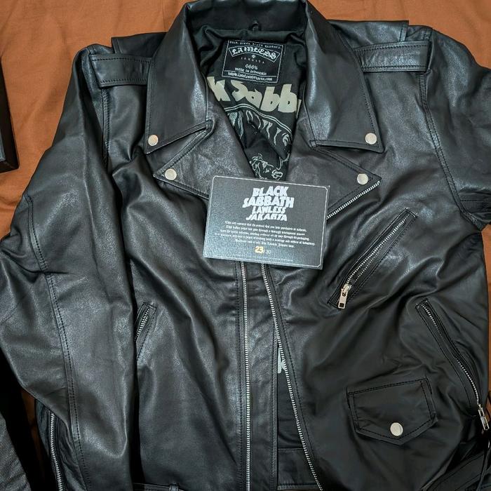 Black Sabbath x Lawless Jakarta - Henry Fire - Leather Jacket with Enamel Pins - Black - Large Jaket