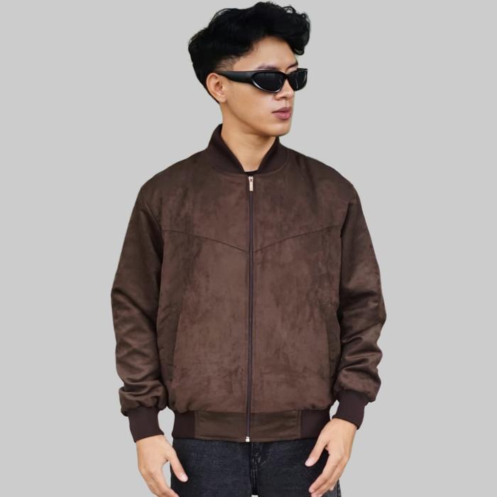 Jacket Bomber Suede Casual Boxy Vintage zipper unisex