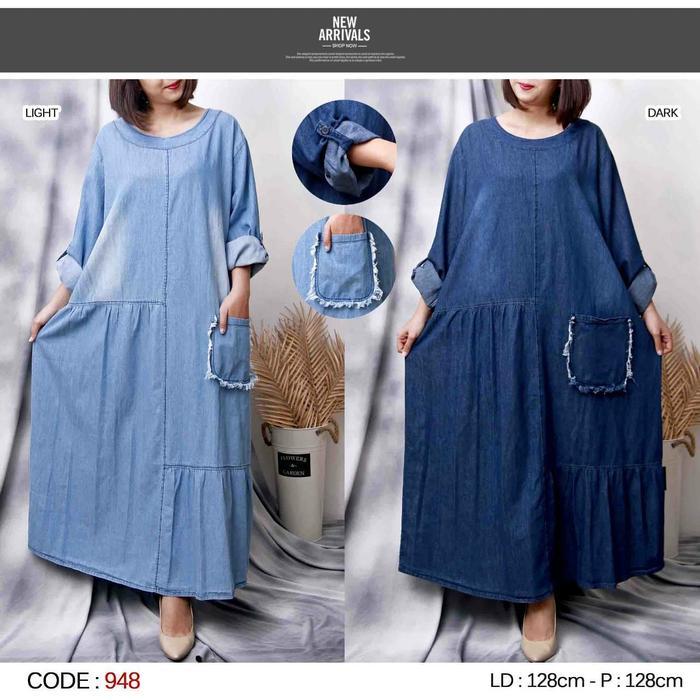 Gamis soft jeans import (lembut.adem) rumbai rempel bawah saku fungsi