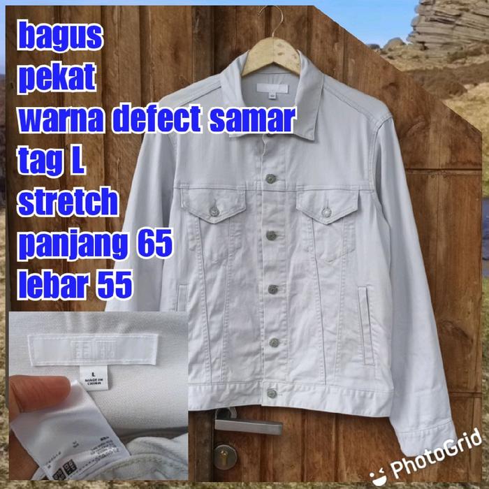 jaket work kerja casual trucker jeans uniqlo putih Pria
