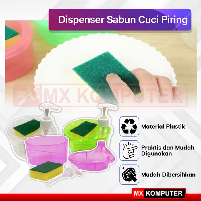 Dispenser Sabun Cuci Piring Tempat Sabun Bulat + Spons Cuci Piring