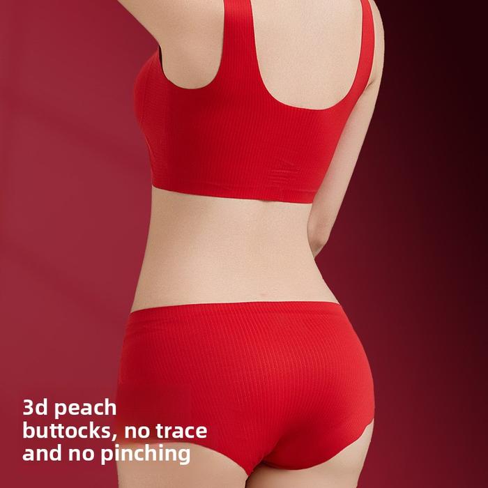 Red Lingerie Set Comfortable Seamless Backless Underwear Wedding Celebration Gathered Chest Fixed St