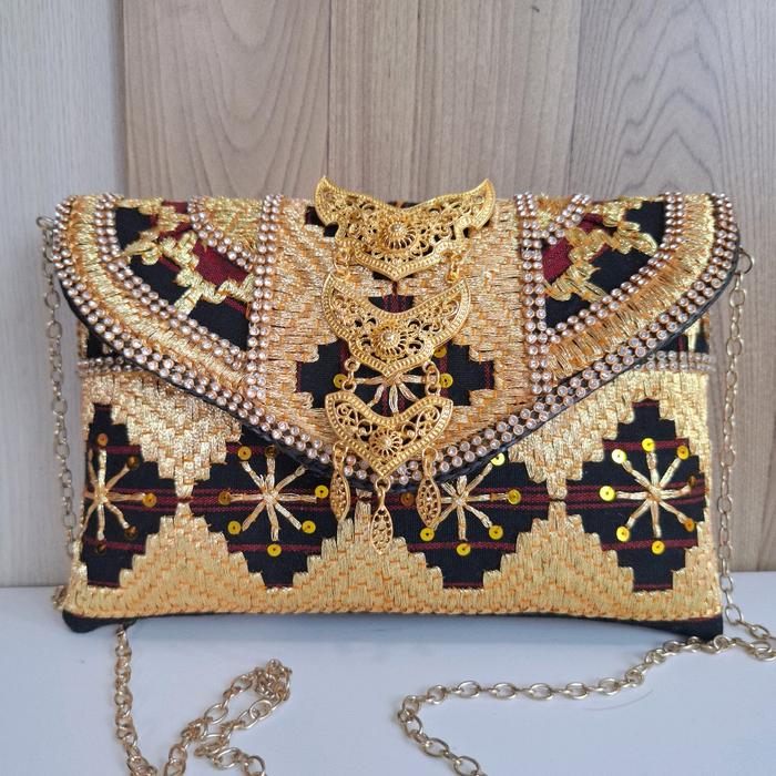 Clutch Tapis Lampung Khas Sulaman Benang Emas Kristal by Frenita Tapis