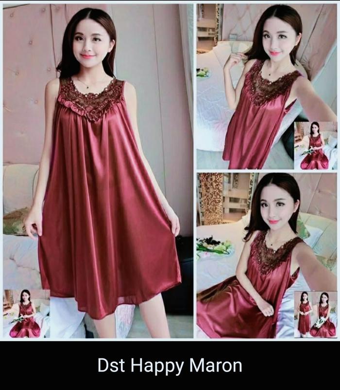 Daster Happy Jumbo  Bahan Satin. Dress Piyama Panjang Rayon Bumil Pendek Busui Kancing