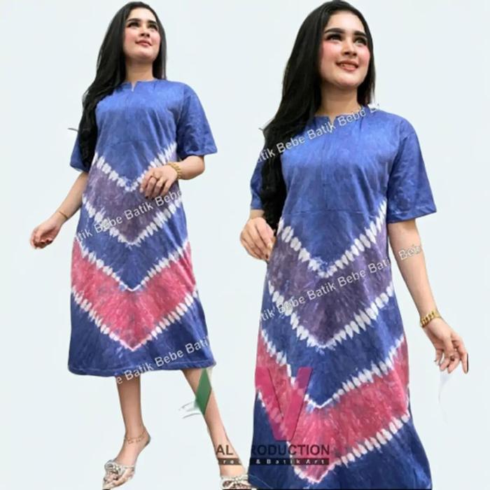 Daster Kaos Kekinian Lengan Pendek Busui Resleting Depan Abstrak Kain Wanita Bumil Murah Terbaru