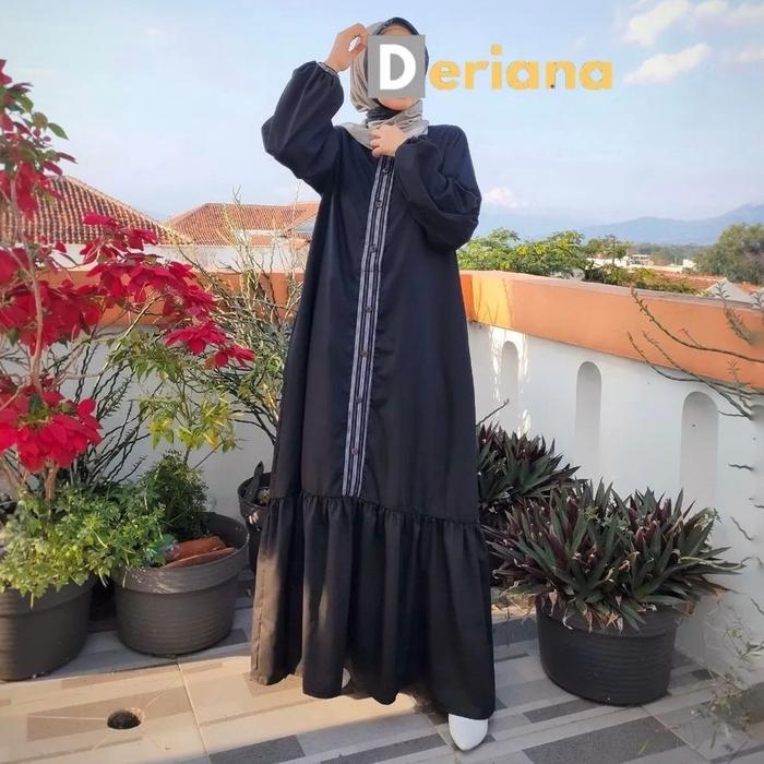 Gamis Muslim Panjang Wanita Dewasa Warna Hitam Ayudia Dress Black Deriana Project Bahan Kain Katun k