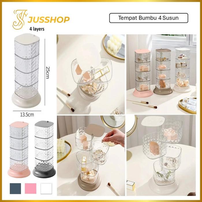 Tempat Bumbu Dapur 4 Susun Rak Tempat Bumbu 4 Tingkat Putar Kristal Seasoning Box Serbaguna
