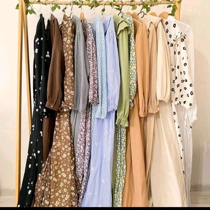 Gamis Wanita pl cuci gudang Elegan dengan Desain Bunga dan Warna Cerah - Baju Muslim Dewasa