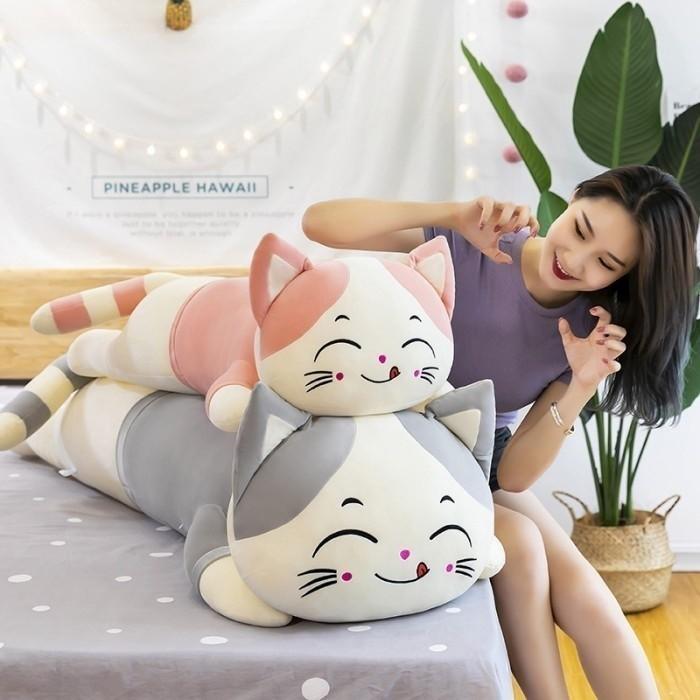 Boneka Guling Kucing Cat Lying Cute Jumbo 95cm plush premium