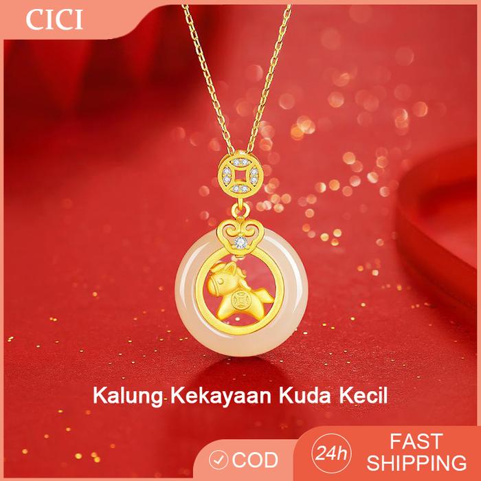 Kalung Liontin Giok Hetian Perak S925 Model Ping An Kou Pembawa Rezeki Kado Tahun Shio Kuda