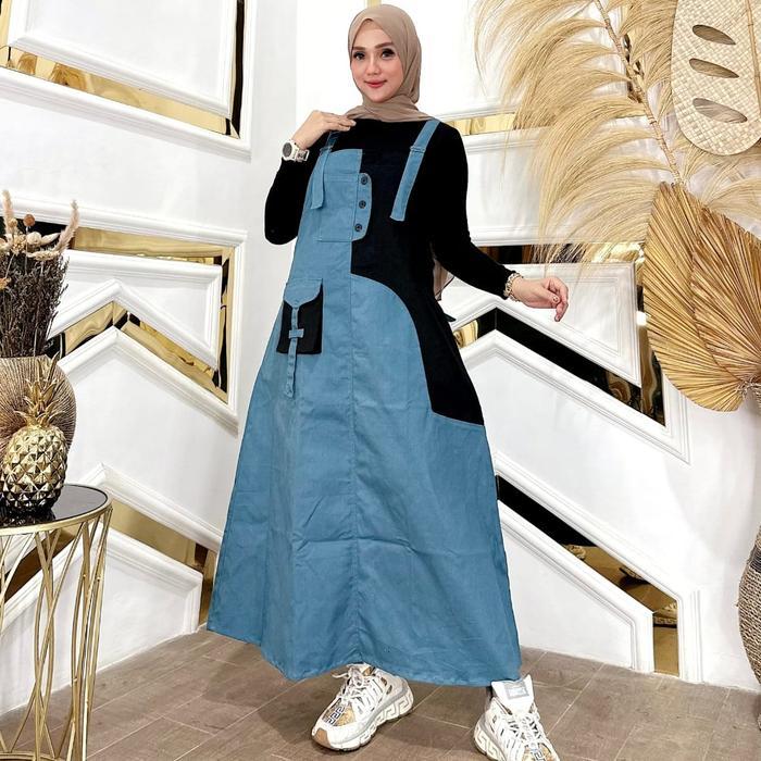 ViralJaya Jinny Overall Cargo Jumpsuit Wanita Terbaru Bahan Katun Combed Strict Panjang Maxi Dress M