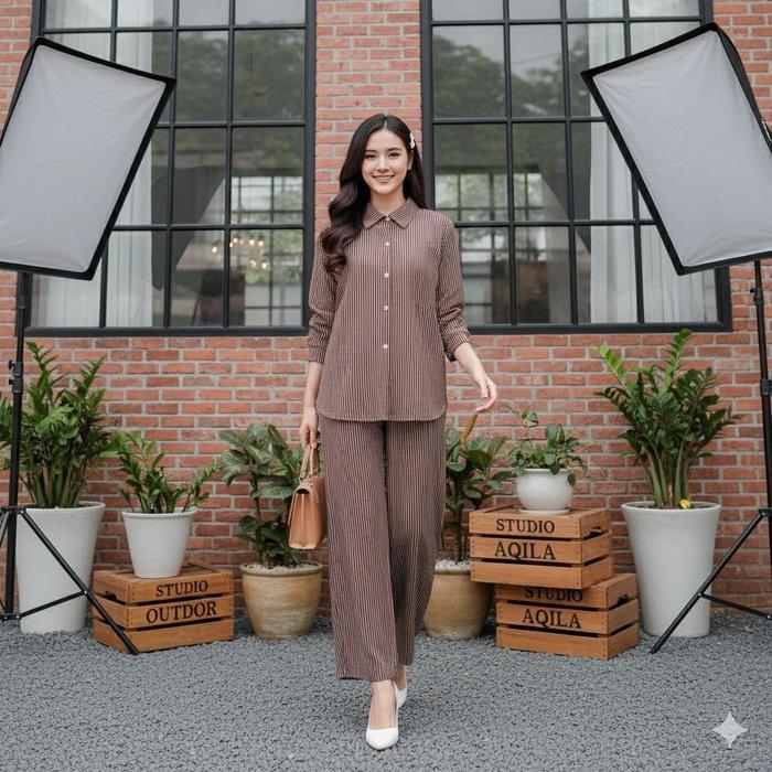 ALUNA - One Set Aluna Stripe / Kemeja Cotton Stripe / Kemeja Couple