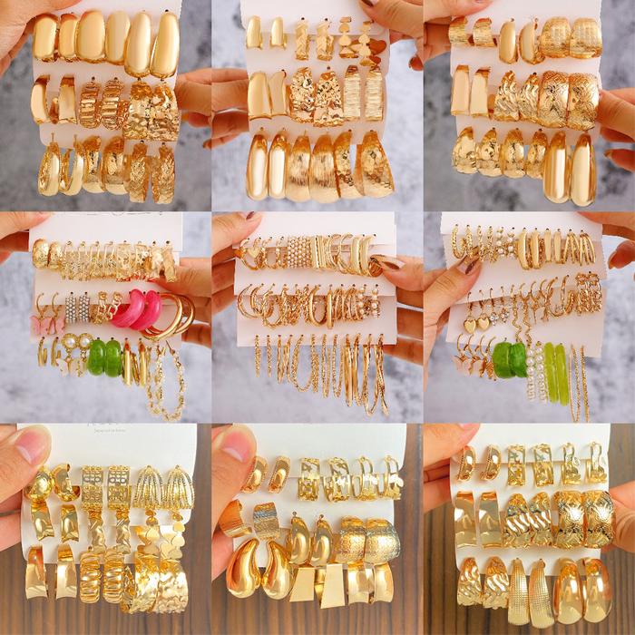 Set anting-anting geometris untuk wanita anting-anting mutiara fashion wanita set anting-anting padu