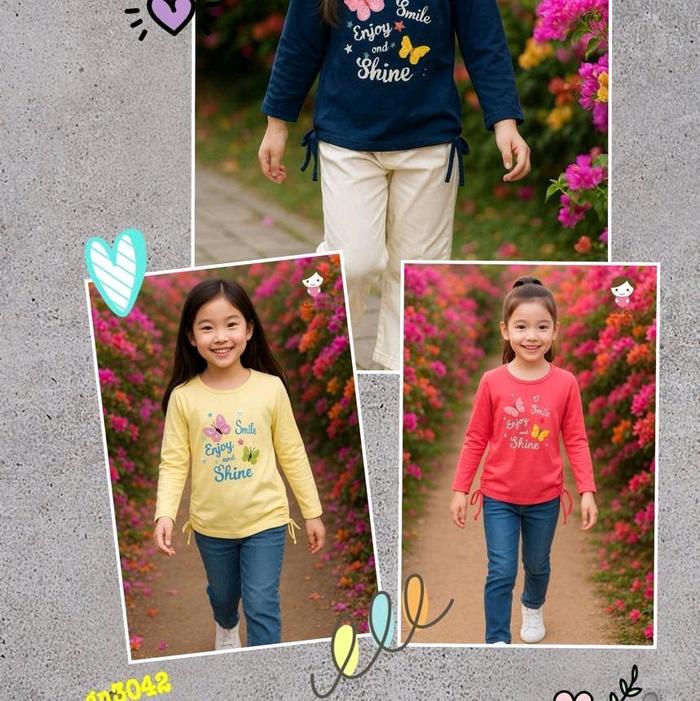 atasan anak cewe/kaos panjang louisa/genne/kaos lengan panjang  import/baju lengan pnjang anak cew/k