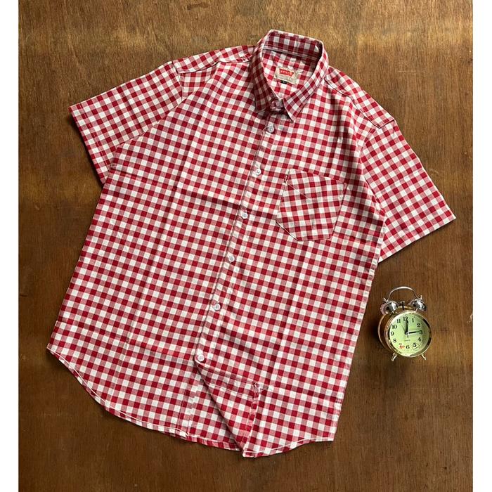 Kemeja Katun 501 USA original Pria Lengan Pendek Formal Casual Premium Import Hem Kotak Kantor Kulia