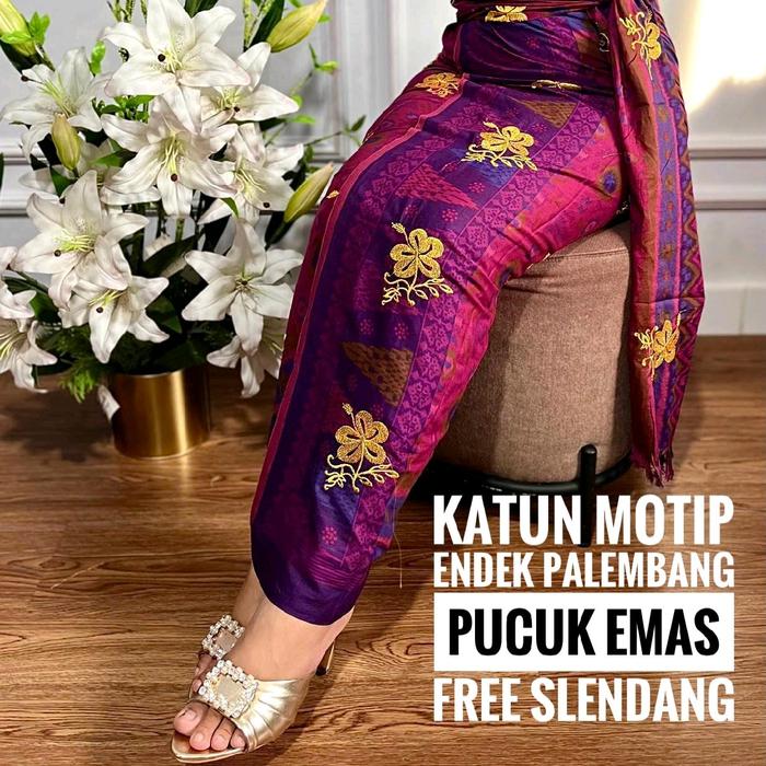 Kamen songket bordir bali katun endek palembang tretes emas (kamen lembaran) + selendang // kain bal