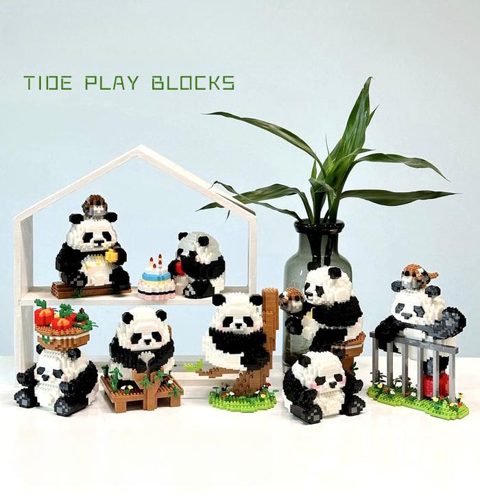 Kompatibel dengan Lego partikel kecil blok bangunan Cina bunga Panda