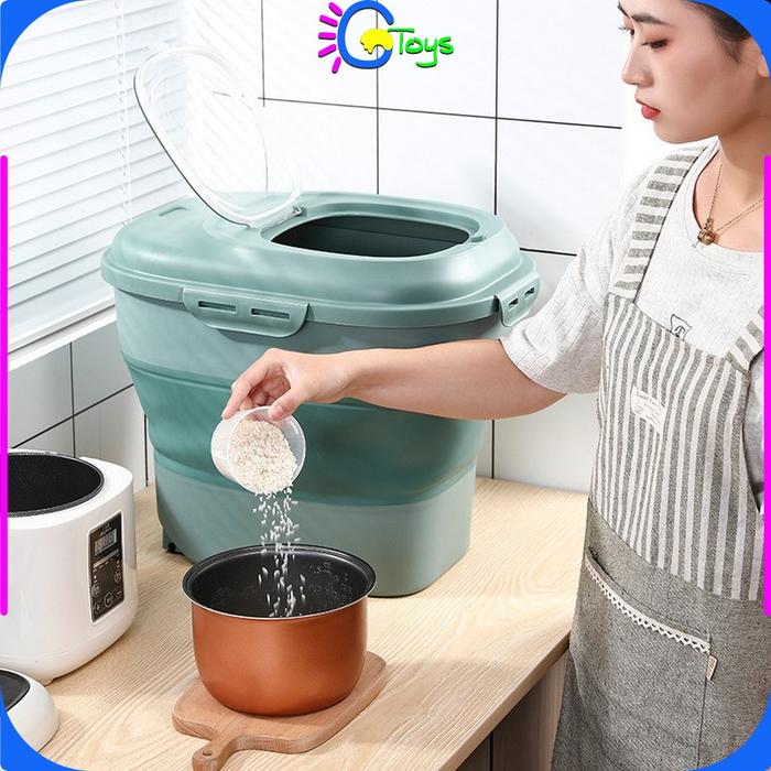 CR-C259 Tempat Penyimpanan Beras 25KG Foldable Rice Container Storage Dispenser Beras FREE CANGKIR