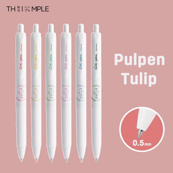 Pulpen tulip lucu Gel Pen Pulpen Gel Retractable/ Pulpen Tinta Hitam 0.5mm-THIMPLE