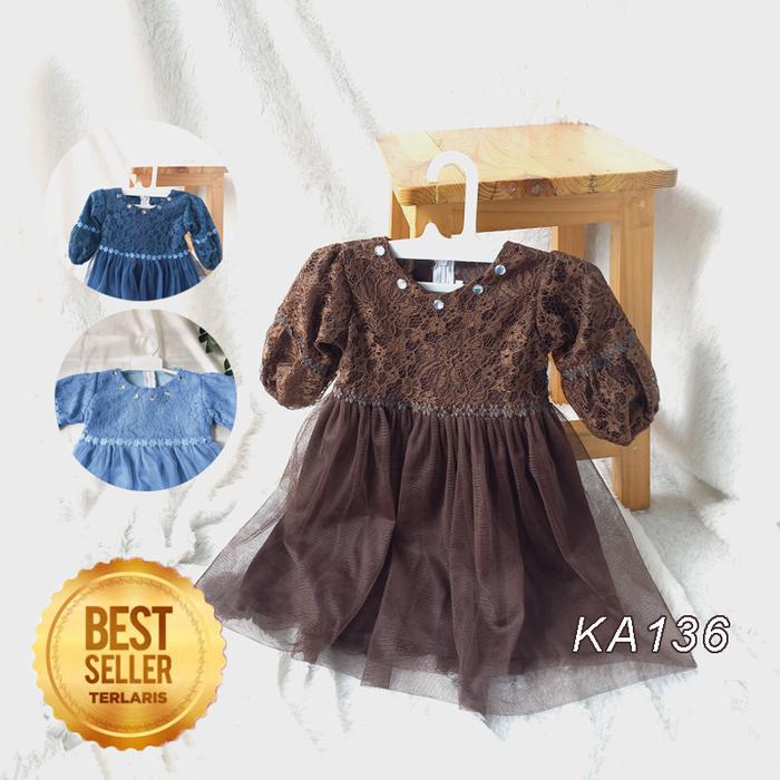 Gaun Anak Lebaran 2026 Emerald Blue Dress Brokat Anak Perempuan 3 4 Tahun Mewah Elegan Baju Muslim L