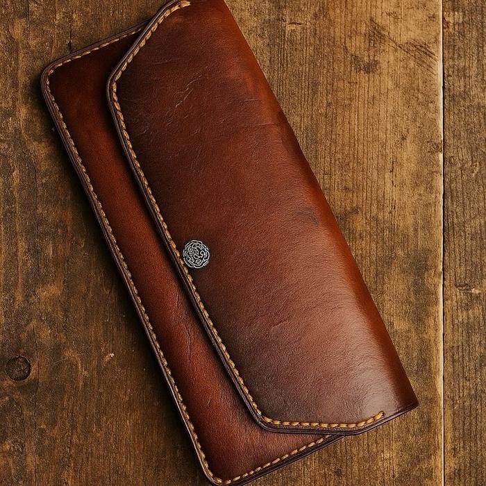 Vintage Leather Trucker Long Wallet Dompet vintage Panjang Pria Wanita Natural Tanning