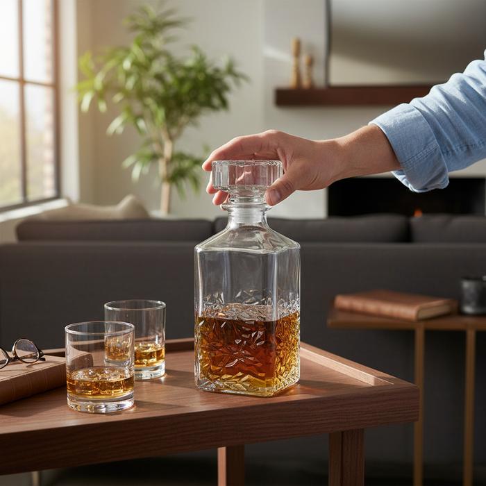 Mutiaramall - Decanter Whisky Kaca | Botol Minuman 950ml | Gelas Dekorasi Bar