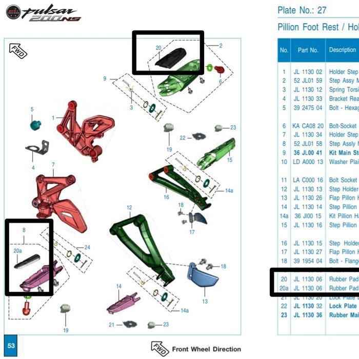 KARET FOOTSTEP DEPAN PULSAR 200NS KARET FOOT STEP PIJAKAN KAKI PULSAR