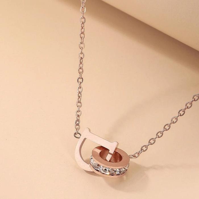 Kalung Wanita Elegan Titanium Lapis Emas Model Liontin Huruf D