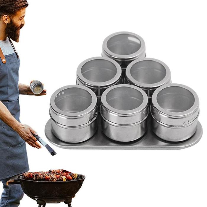 Magnetic Spice Jars With Wall Mounted Rack Stainless Steel Spice Tins