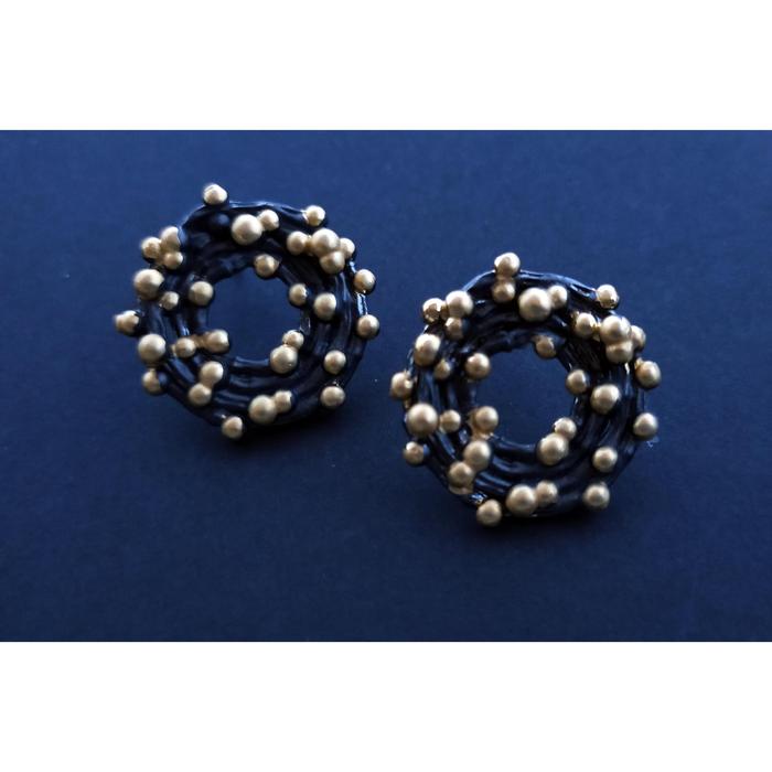 Anting Gunmetal Tema KOKERI Sarang Emas - Ellyhan Jewelry