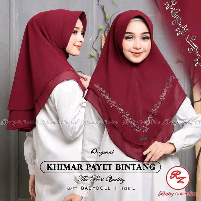 Khimar ceruty 2 layer motif bintang /  Jilbab Instan Ceruti Payet