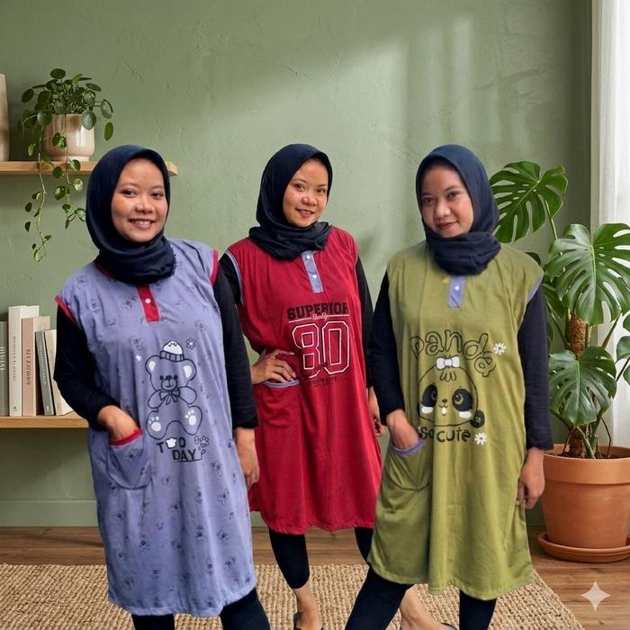 [DAPAT 3] Daster Yukensi Jumbo LD120 / PB 100 Muat Sampai BB 90 Kg. Bahan Kaos PE. Daster Wanita Tan