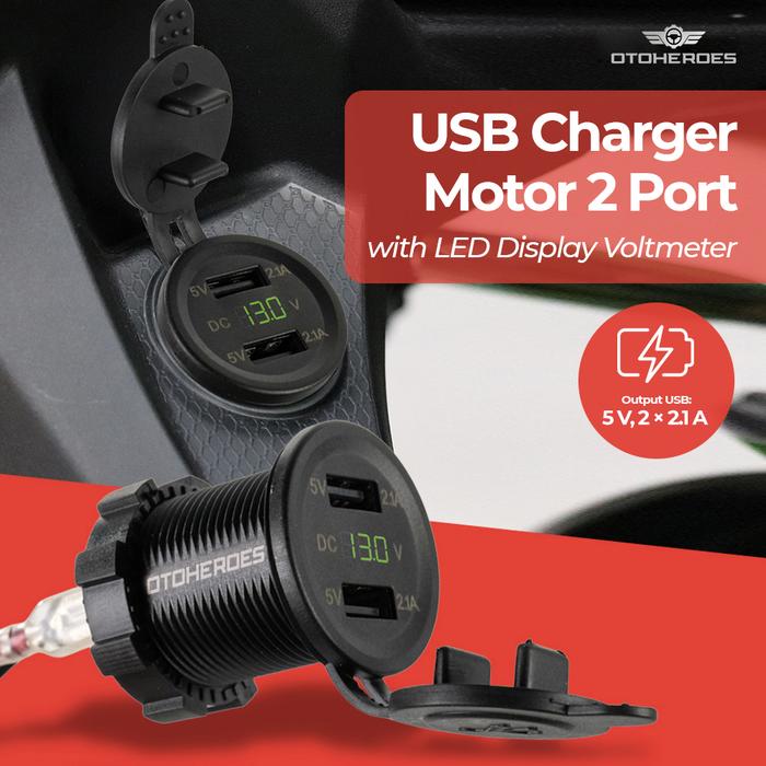 Mtos Mall | Charger Motor USB | Charger HP Motor | Dual USB Voltmeter