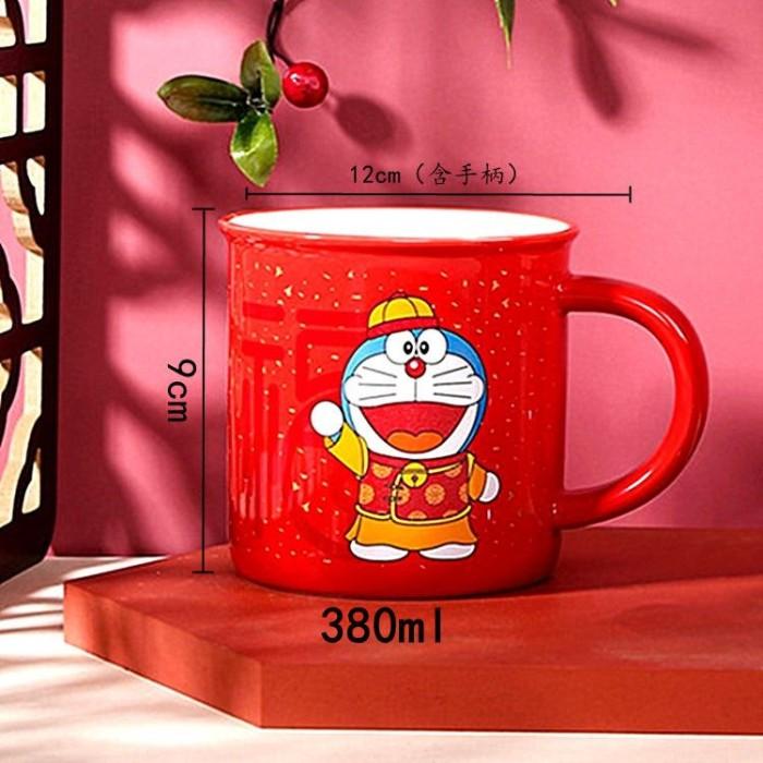 > Mug keramik merah imlek cangkir tema Chinese New Year Doraemon RR