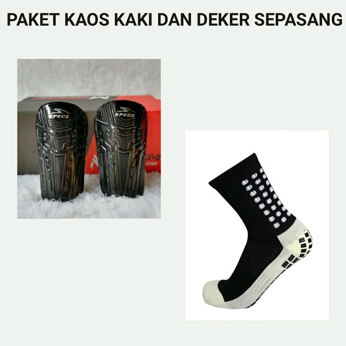 Paket Deker Dan Kaos Kaki Futsal Anti Slip Pria Hitam - Deker Shin Guard SKIN DEKER EMBOS - Nyaman,