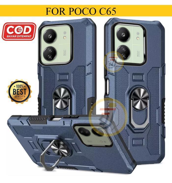 Casing Poco C65 Ring Armor Robot Case Kickstand Hybrid/Ring Holder Tpu Handphone Hardcase Promo
