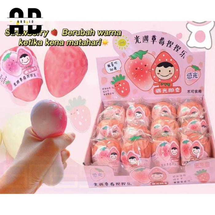 ABS - Mainan Squishy Strawberry Berubah Warna Kena Matahari Mainan Squishy Pencet Anti Stress