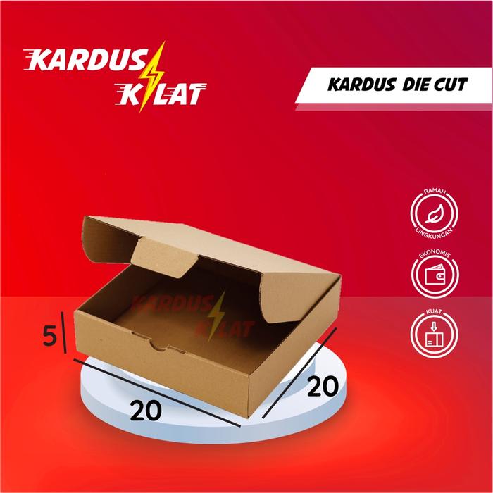 Kardus Die Cut 20x20x5 - Karton Box Dus Packaging Hampers Pizza Baju Kue Roti Brownies Polos Murah