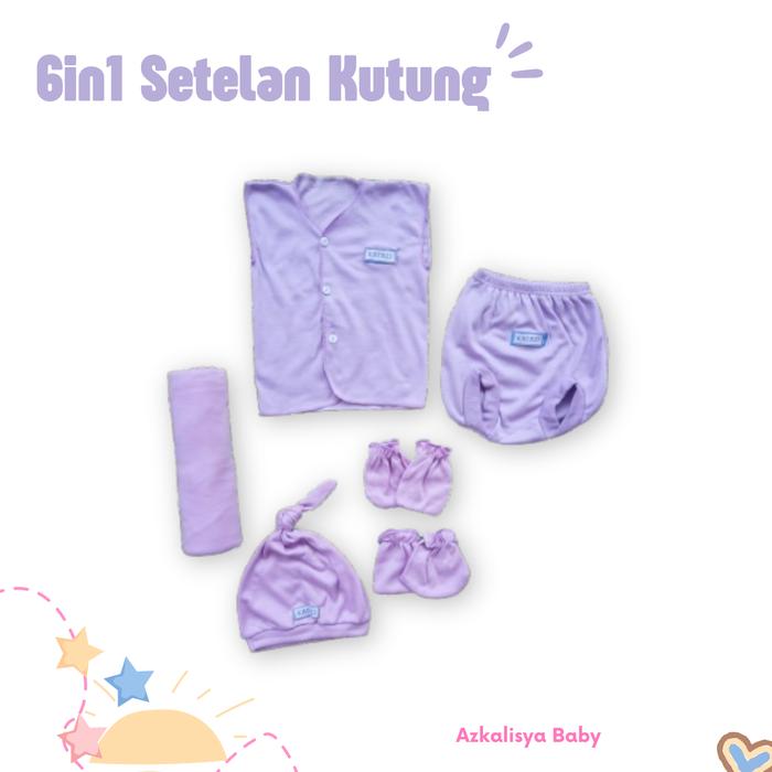 Paket Setelan Baju Bayi 6in1 Baju Celana Pop + Bedong Topi Sarung Tangan Sarung Kaki Polos Cewek Cow