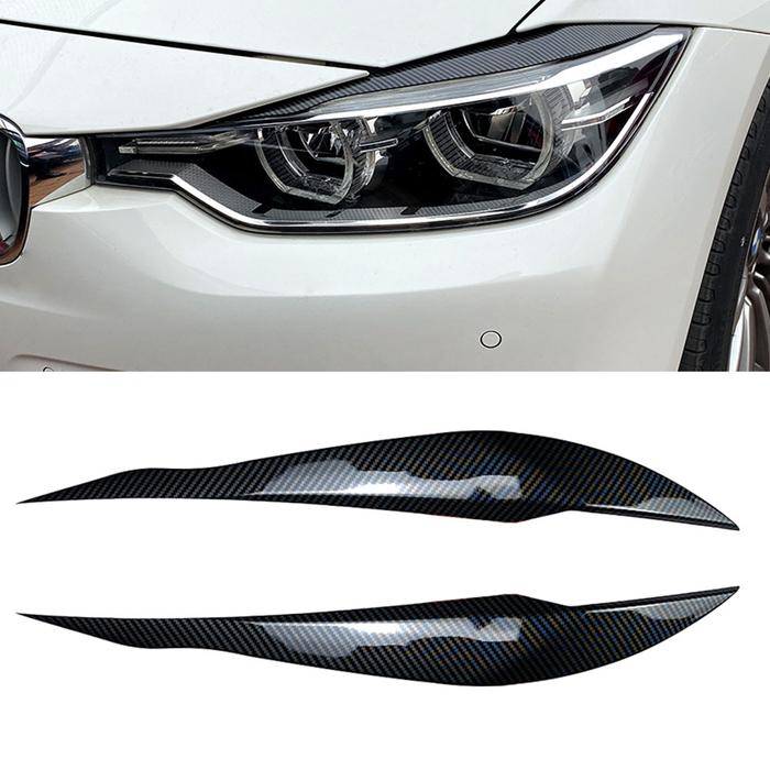 2X F30 Headlight Cover Eyelid Carbon Black Eyebrow For BMW F30 Saloon