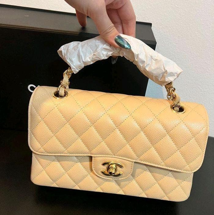 AUTHENTIC CHANEL CLASSIC SMALL CAVIAR BEIGE GHW PRELOVED