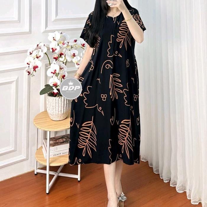 Daster Chibi Terbaru Motif Daun  Busui Bumil Resleting Depan Daster Harian Wanita Santai Ld 110 Rayo