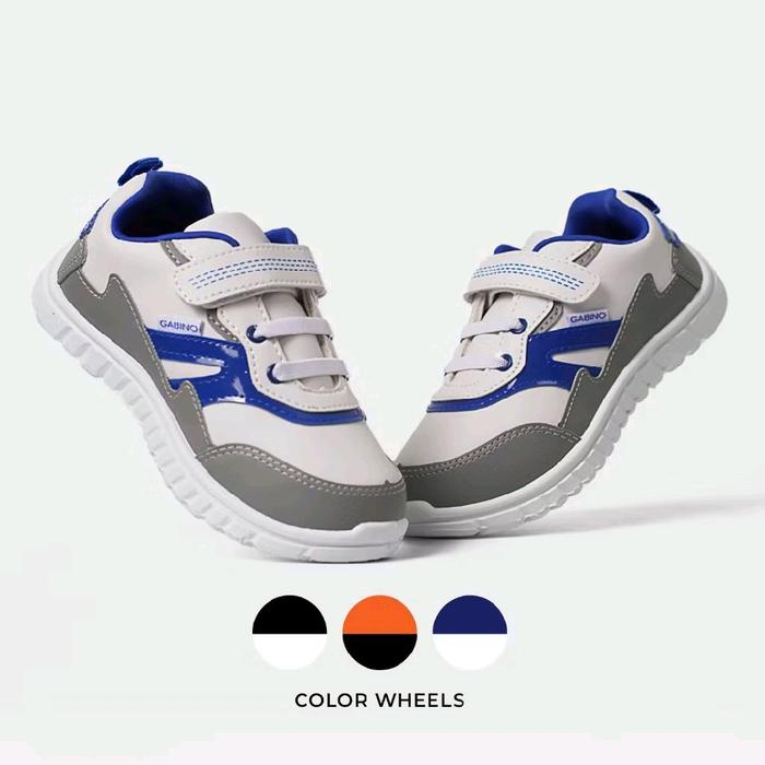 Gabino Sepatu Anak Laki-laki Sneakers G3BB5005 Hitam dengan Tali Velcro dan Sol Putih Nyaman untuk A