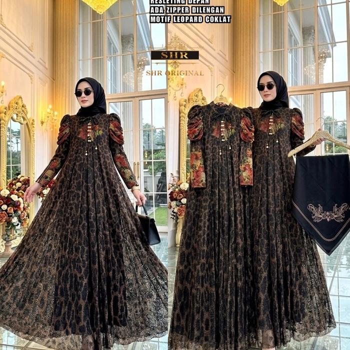 Baju Gamis SHR Borkat Printing Cod - Motif Leopard Coklat - Muslim Dress